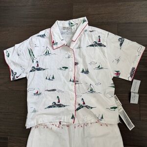 Deadstock Vintage Allyson Whitmore 100% Cotton Beaded Fringe Cape Cod Two Piece